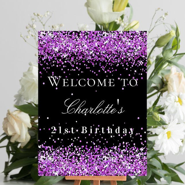 Födelsedagsfest Black lila glitter välkommen Poster (Skapare uppladdad)