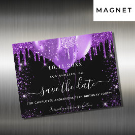 Födelsedagsfest Black lila spara datum magneter