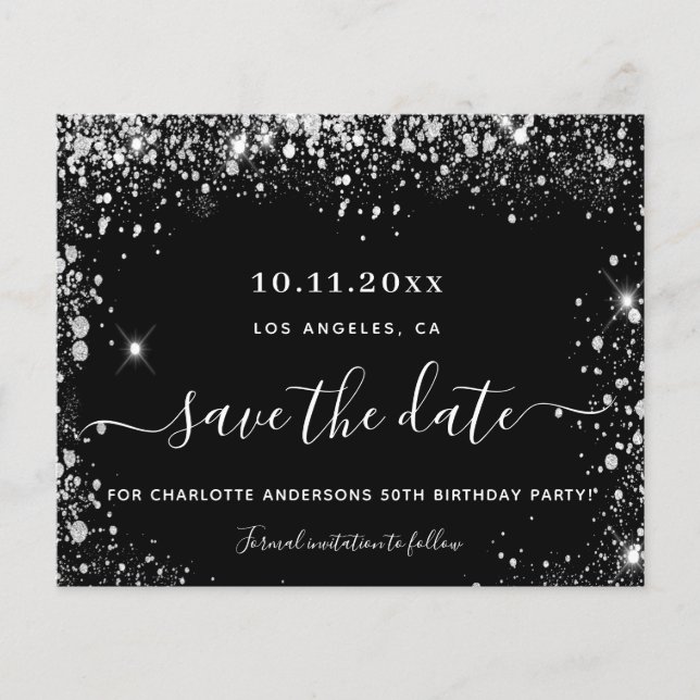 Födelsedagsfest Black silver budget spara datumet Flygblad (Framsidan)