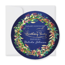 Födelsedagsfest Blommigt Elegant Blue Navy Grönt G