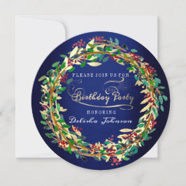 Födelsedagsfest Blommigt Elegant Blue Navy Grönt G Inbjudningar