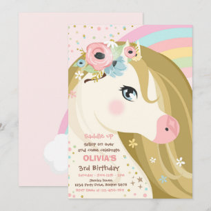 Födelsedagsfest Blommigt Rosa Pony Birthday Inv Inbjudningar