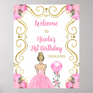 Födelsedagsfest Blond Prinsessa Rosa Välkommen Poster
