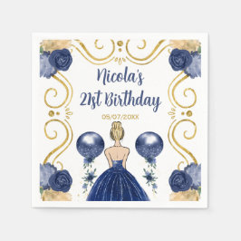 Födelsedagsfest Blonde Princess i marinblått Pappersservett
