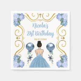 Födelsedagsfest Brown Hair Princess i Dusty Blue Pappersservett