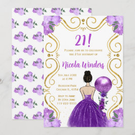 Födelsedagsfest Brown Hair Princess i Lila Inbjudningar