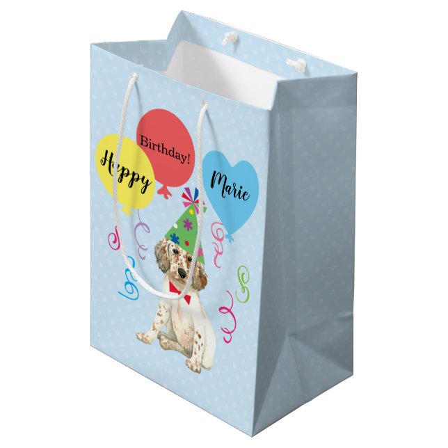 Födelsedagsfest Bubblor - engelska Setter Gift-blo (Framsidan Vinklad)