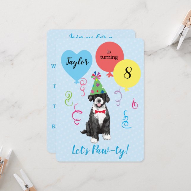 Födelsedagsfest Bubblor Portugisiska Vatten Hund Inbjudningar (Fram/Back In Situ)