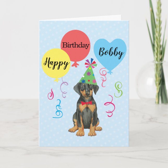 Födelsedagsfest Bubons Doberman Card Kort (Framsida)