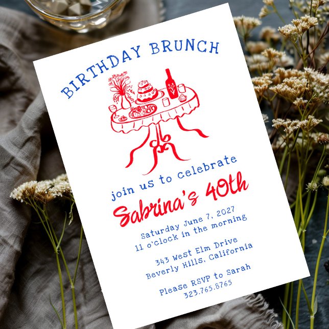 Födelsedagsfest Buffet Bord Hand plockade Anpassni Inbjudningar (Birthday Party Buffet Table Hand Drawn Custom Invitation
)