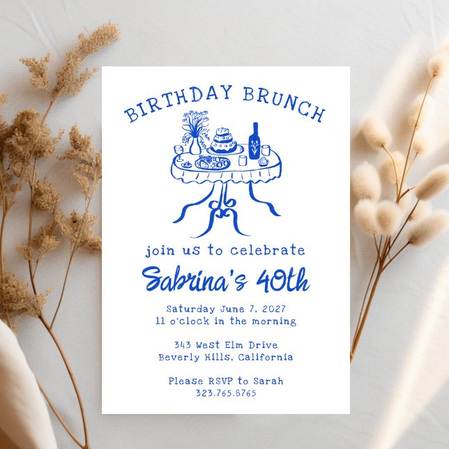 Födelsedagsfest Buffet Bord Hand plockade Anpassni Inbjudningar (Birthday Party Buffet Table Hand Drawn Custom Invitation
)