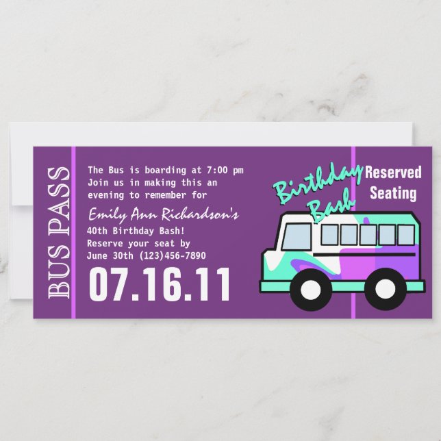 Födelsedagsfest Buss Pass Inbjudningar (Framsida)