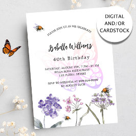 Födelsedagsfest Butterfly violetta wildblommors ro Inbjudningar