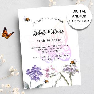 Födelsedagsfest Butterfly violetta wildblommors ro Inbjudningar