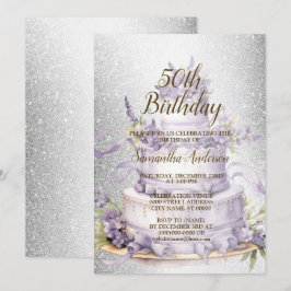 Födelsedagsfest Cake Lavender Blommigt Watercolor Inbjudningar
