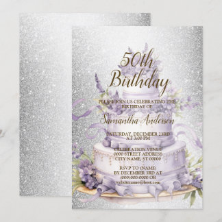 Födelsedagsfest Cake Lavender Blommigt Watercolor Inbjudningar