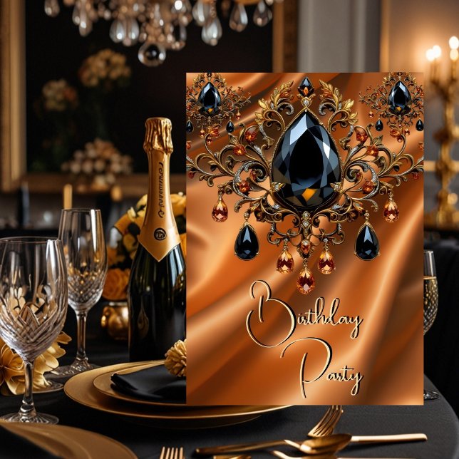 Födelsedagsfest Caramel Guld Silke Black Jewel Inbjudningar (Skapare uppladdad)