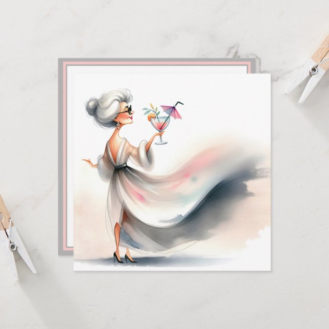 Födelsedagsfest Classy Woman Cocktail Inbjudningar (Fram/Back In Situ)