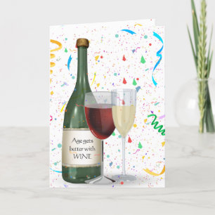 Födelsedagsfest Confetti och Vin Flaska Kort