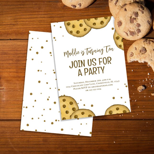 Födelsedagsfest Cute Cookie Inbjudningar (Chocolate chip cookies birthday invitations)