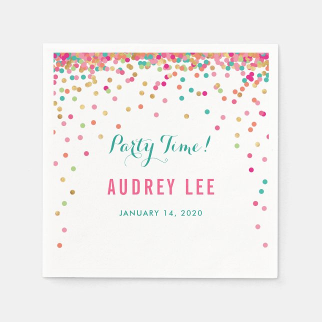 Födelsedagsfest-dekoder för flickkonetti sprinkles pappersservett (Framsidan)