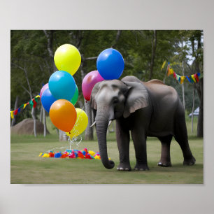 Födelsedagsfest Elefant Fotografering Bakgrund Poster