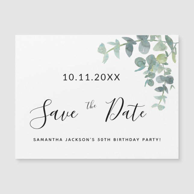 Födelsedagsfest eucaluptus greenery spara datumet (Framsida)