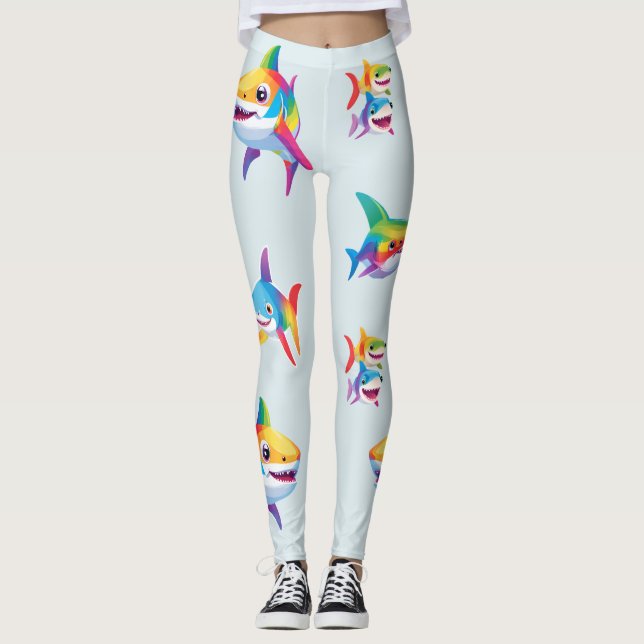 Födelsedagsfest Familjejungar i regnbågshaj Leggings (Framsida)