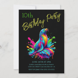 Födelsedagsfest- Färgglad Sjölejonssplatsch Inbjudningar