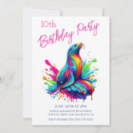 Födelsedagsfest - Färgglad Sjölejonsspratt Inbjudningar