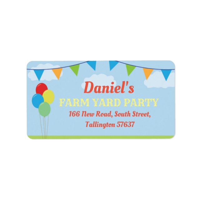 Födelsedagsfest Farm Yard Adressetiketter Flaggor (Framsidan)