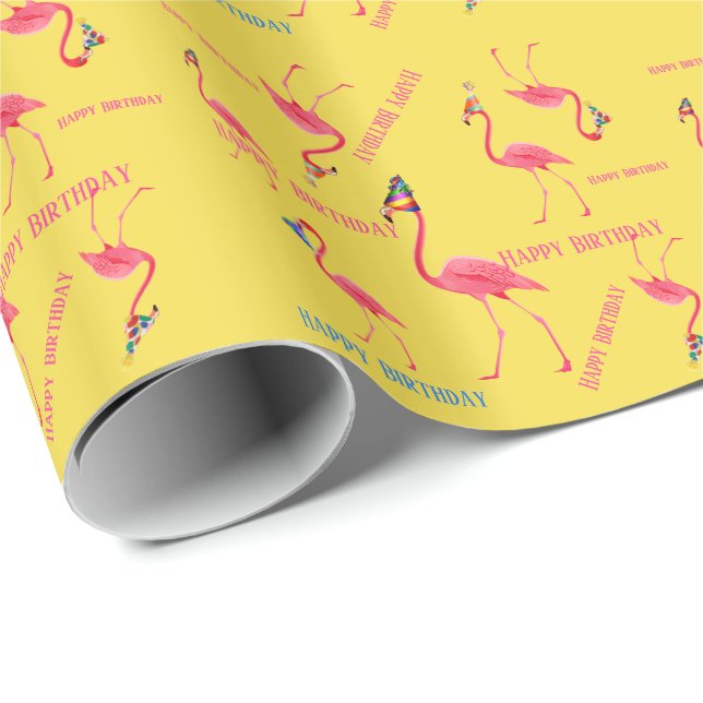 Födelsedagsfest Flamingos Papper Presentpapper (Rullad Hörn)