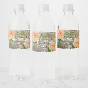 Födelsedagsfest Flowers Rustic Wood String Ljus Vattenflaskor Etikett