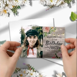 Födelsedagsfest Flowers Wood String Ljus Photo Inbjudningar