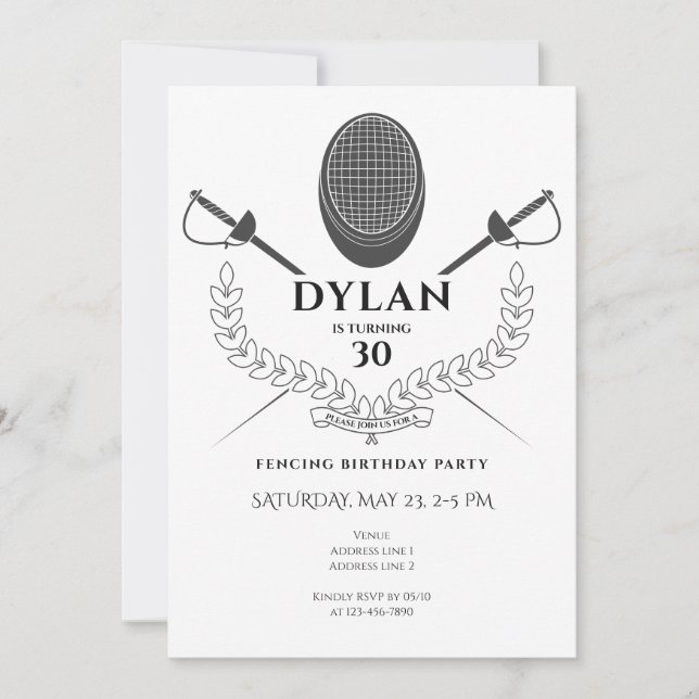 Födelsedagsfest Foil Épée Saber Tournament Inbjudningar (Framsida)