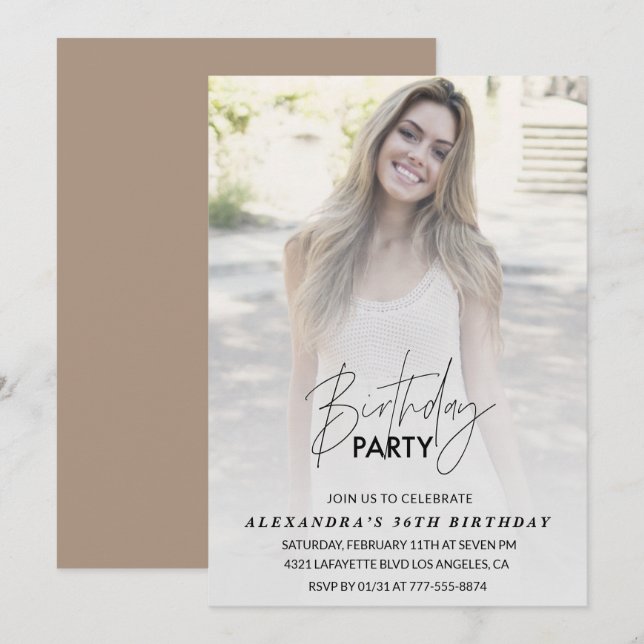 Födelsedagsfest för 36-årsinbjudan till foto inbjudningar (Fram/baksida)