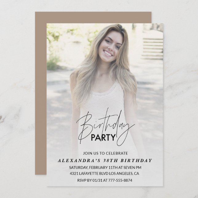 Födelsedagsfest för 38-årsinbjudan till foto inbjudningar (Fram/baksida)