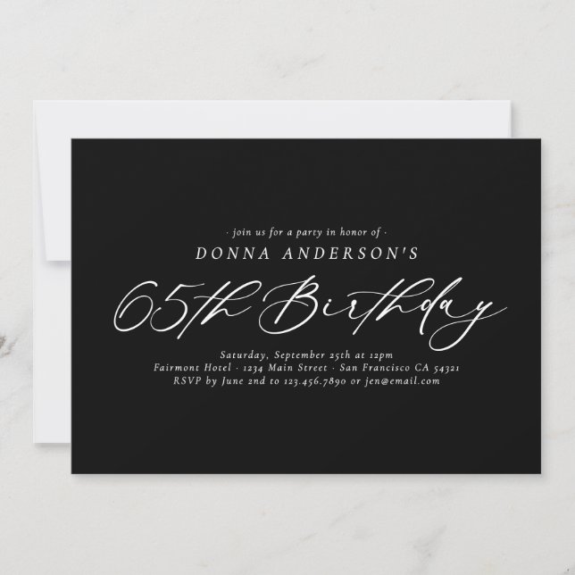 Födelsedagsfest för 65e av elegant Calligraphy Scr Inbjudningar (Framsida)