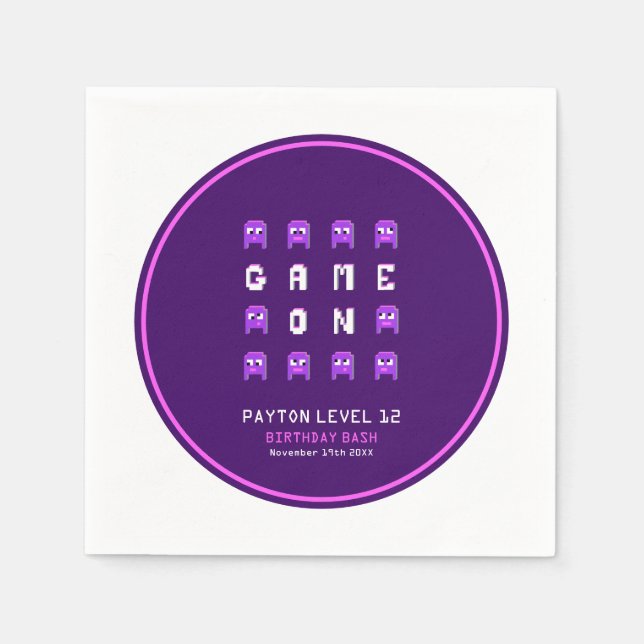 Födelsedagsfest för Alienmonster lila-videospel Pappersservett (Framsidan)