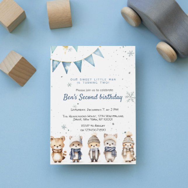 Födelsedagsfest för Anpassningsbar av blå vinter f Inbjudningar (Skapare uppladdad)