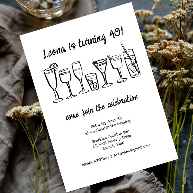 Födelsedagsfest för Anpassningsbar av dryck med vi Inbjudningar (Whimsical Cocktail Drinks Custom Birthday Party Invitation
)