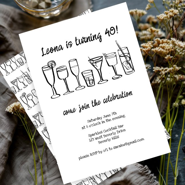 Födelsedagsfest för Anpassningsbar av dryck med vi Inbjudningar (Whimsical Cocktail Drinks Custom Birthday Party Invitation
)