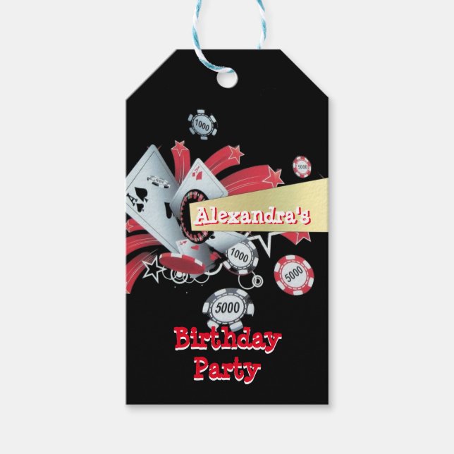 Födelsedagsfest för anpassningsbar av kasinospel presentetikett (Framsidan)