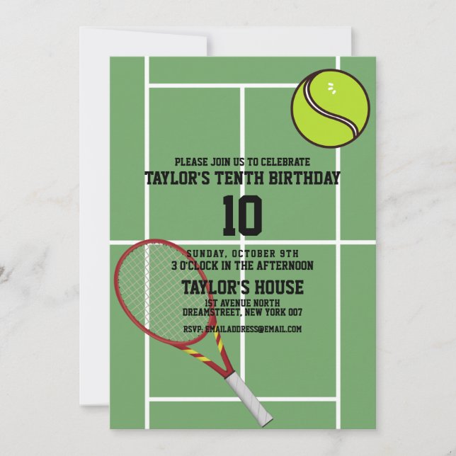 Födelsedagsfest för Anpassningsbar av tennis Court Inbjudningar (Framsida)