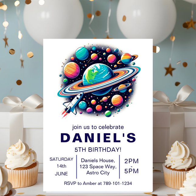 Födelsedagsfest för Anpassningsbar som inte omfatt Inbjudningar (Outer Space-Themed Custom Birthday Party Invitation
)