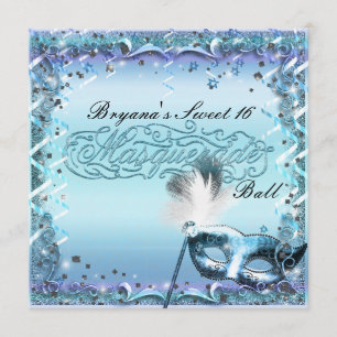 Födelsedagsfest för Aqua & Lila Masqueramask Inbjudningar