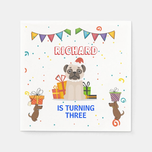Födelsedagsfest för Barn av Hund marionett Pappersservett (Framsidan)