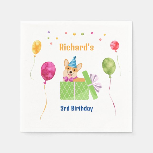 Födelsedagsfest för Barn av Hund marionett Pappersservett (Framsidan)