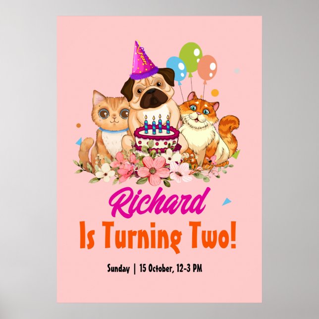 Födelsedagsfest för Barn av Hund marionett Poster (Framsidan)