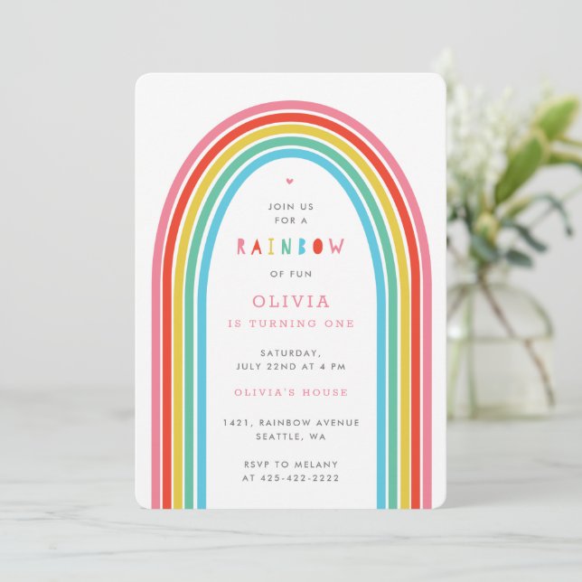 Födelsedagsfest för Barn av regnbåge Roligt Bright Inbjudningar (Stående Fram)